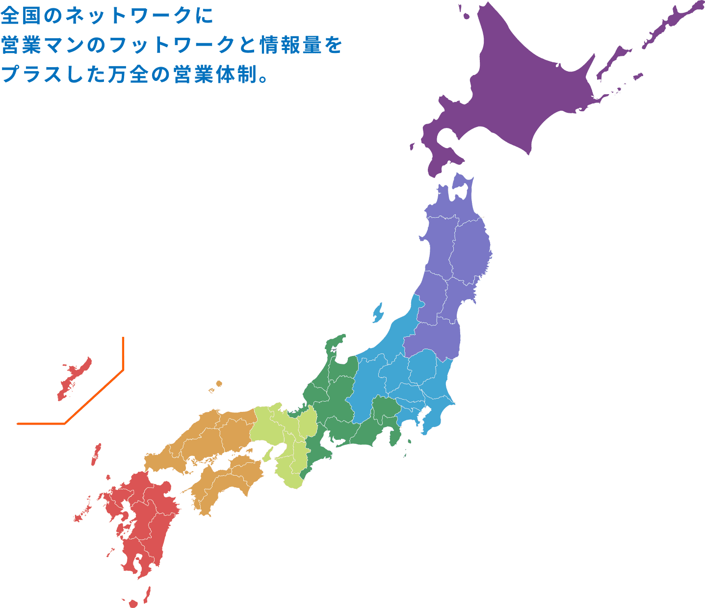 全国のネットワークに営業マンのフットワークと情報量をプラスした万全の営業体制。